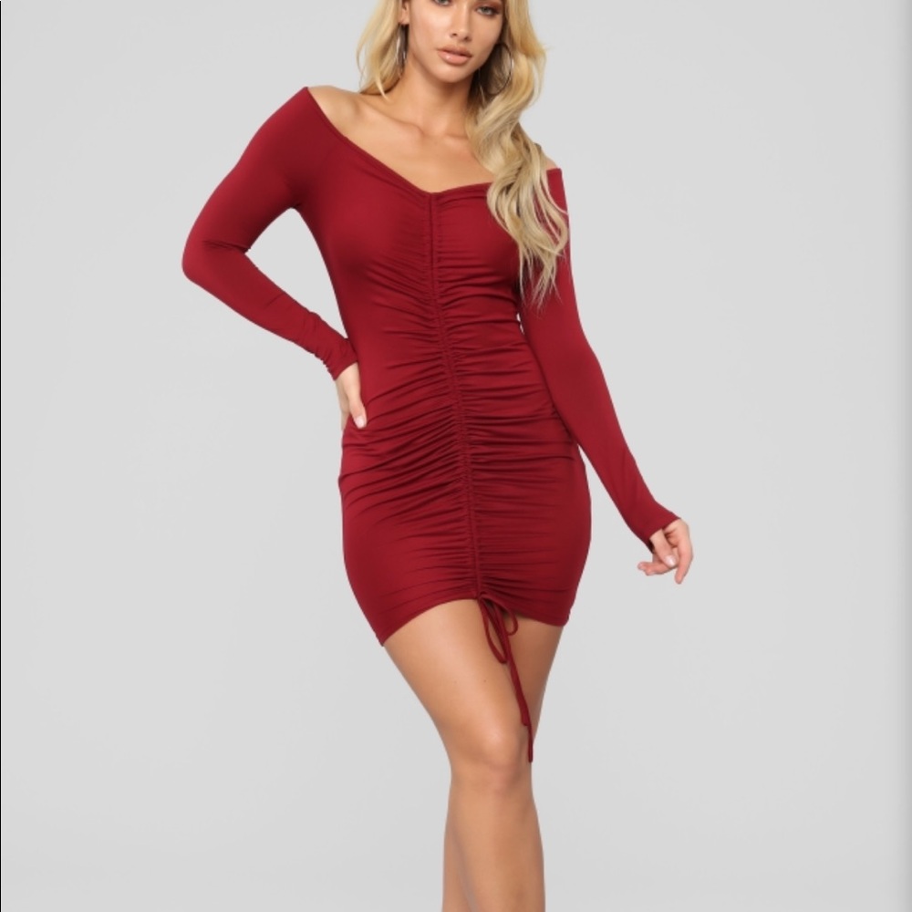 Burgundy Ruched Dress Fashion Nova